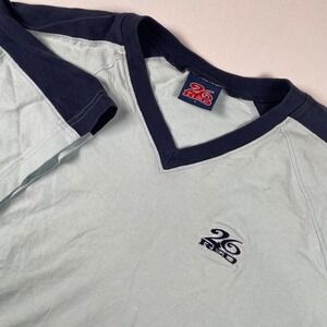 26 Red V-Neck T-Shirt Color Block Short Sleeve‎ Casual Top Large - Flaw